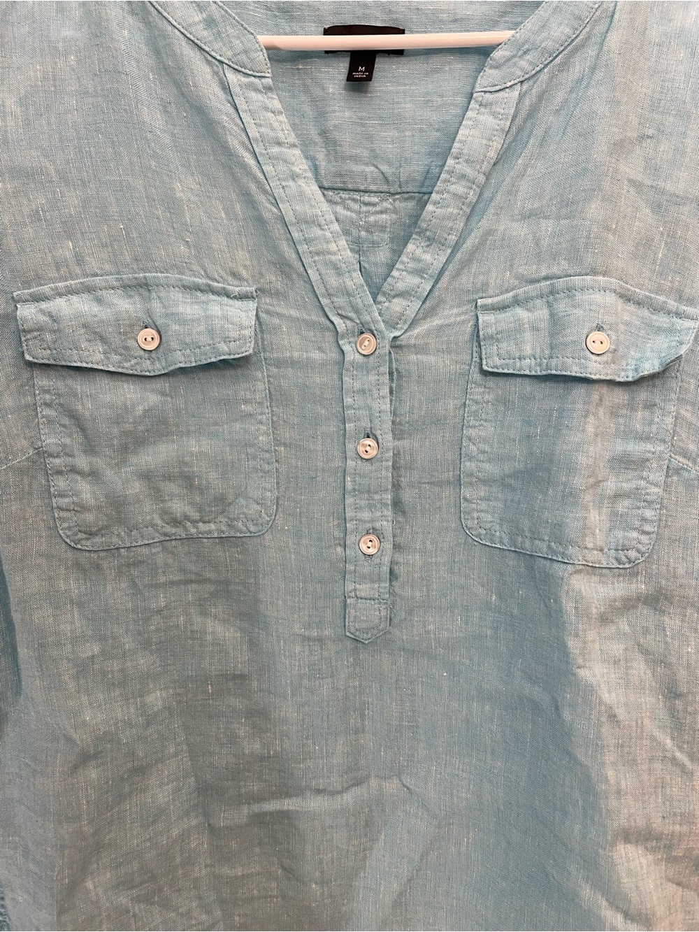Talbots Linen Popover Camp Shirt in Aqua - Casual Coastal Resortwear - Medium - Picture 4 of 7